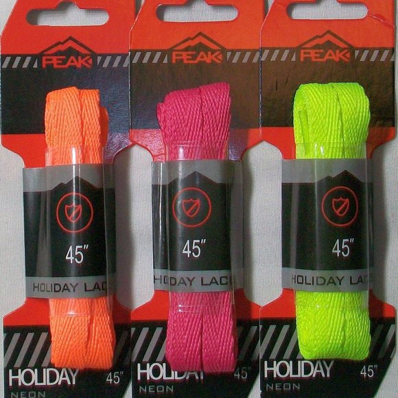 3 Lot Pair Peak 45” Holiday Neon Flat Lace Shoe Laces - Picture 1 of 2